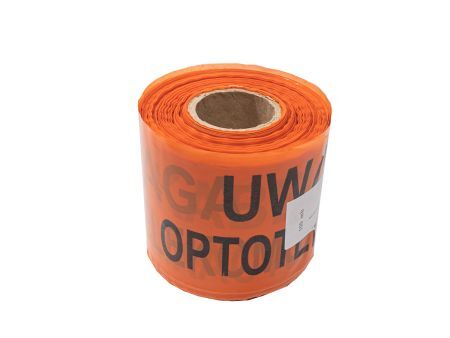 Taśma ostrzegawcza "Uwaga kabel optotelekomunikacyjny" pomarańczowa, szer.10cm, rolka 100m